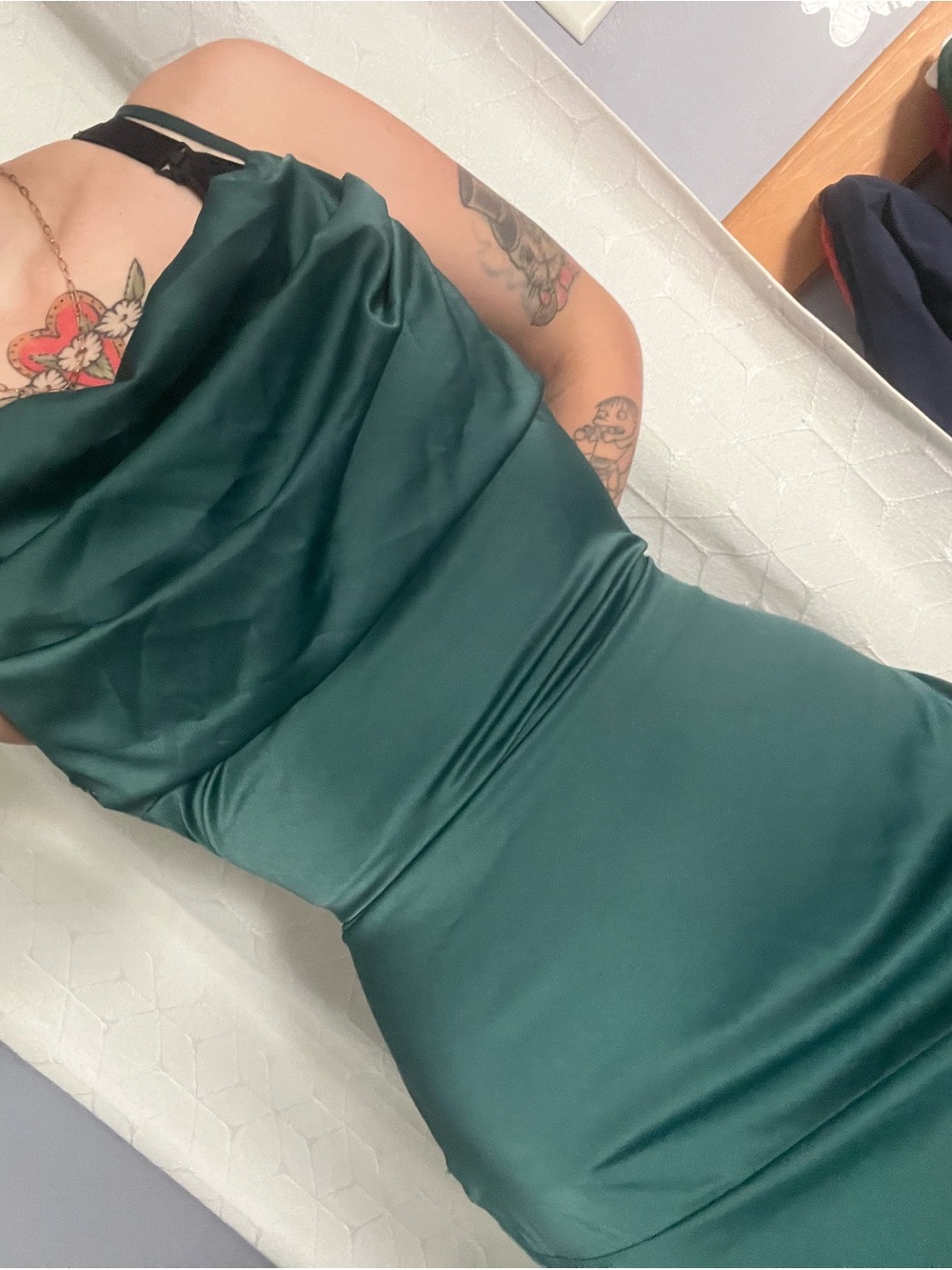 Elegant Green Satin Cowl Neck Dress